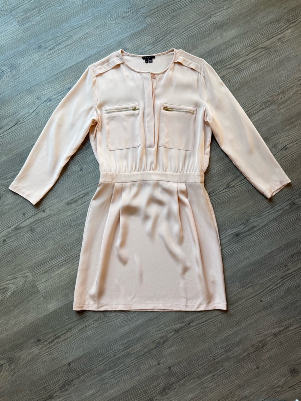 Theory Brunella Dress Womens 6 Blush Pink Silk Zip Pocket Mini C1002605